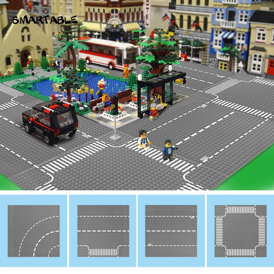 Smartable Baseplate Road Plate прямой перекресток кривая Т образный строительный блок