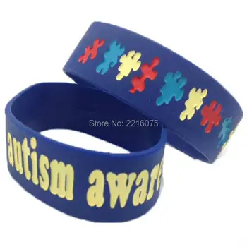 

300pcs one inch Autism Awareness Thick 1" Puzzle Pieces wristband silicone bracelets free shipping by DHL express
