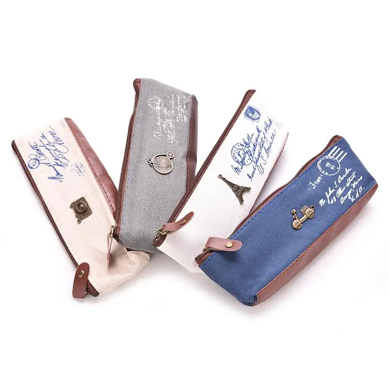 

1Pc Shool Pencil Bag For Girls Retro Canvas Pencil Pen Case Cosmetic Coin Wallet Storage Purse Zipper Pouch