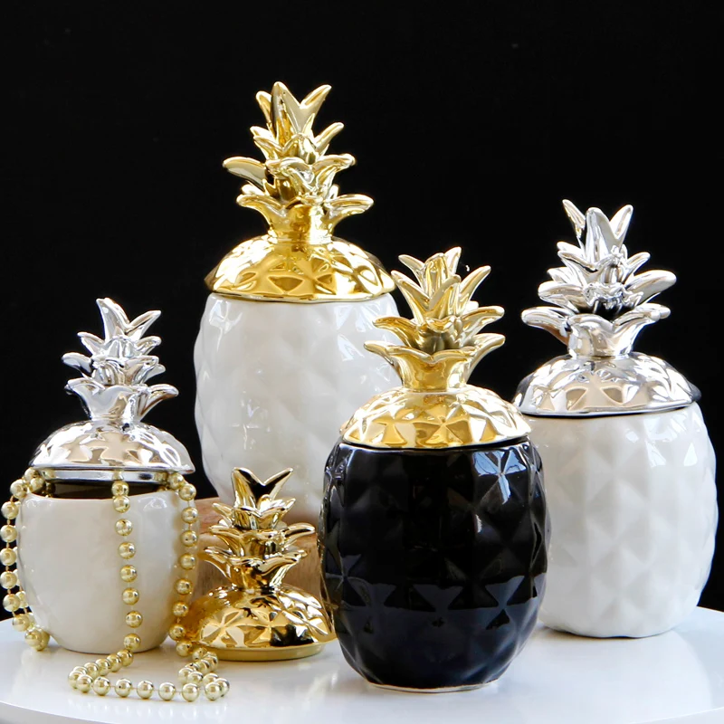 

Nordic Style Pineapple Ceramic Storage Tank Ornament Figurine Trinket Box Home Living Room Dining Table Decor Jewelry Organizer