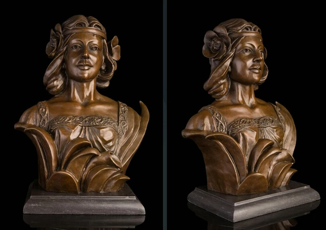 

JP S1150 Art Deco Sculpture Lovely Woman Girl Princess Head Bust Bronze Statue (B0413)