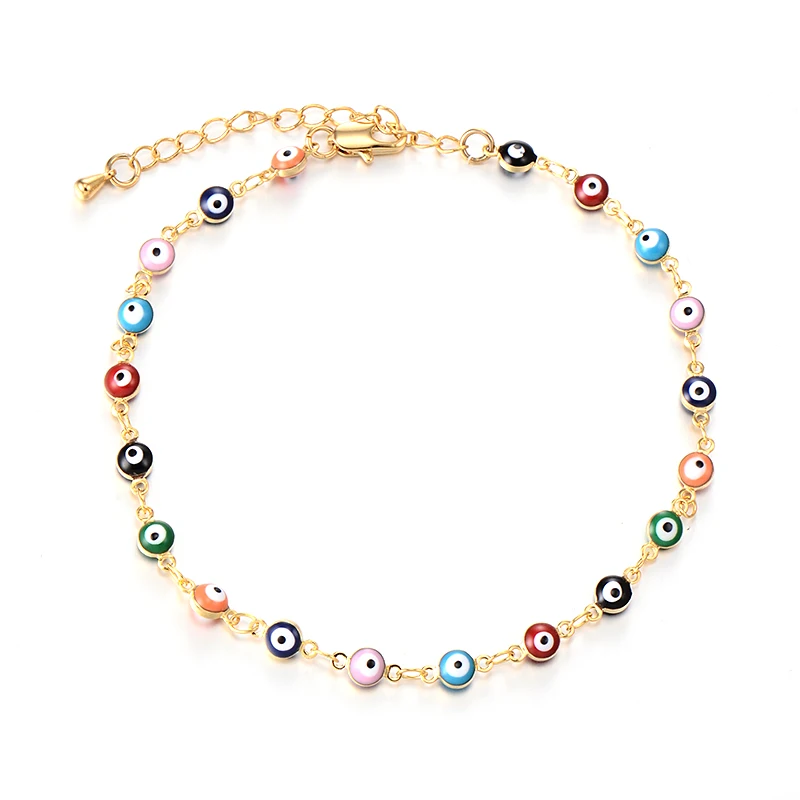 Turkey Hyperbole Gold Color Eye Evil Charm Chain Beaded Ankle Bracelet