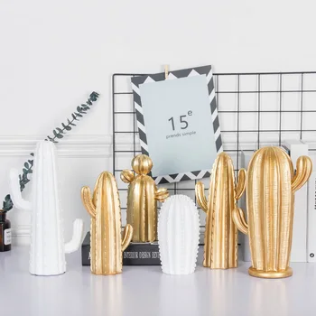 

Nordic ins resin cactus figurines simple living room home accessories display creative interior golden decorations ornaments