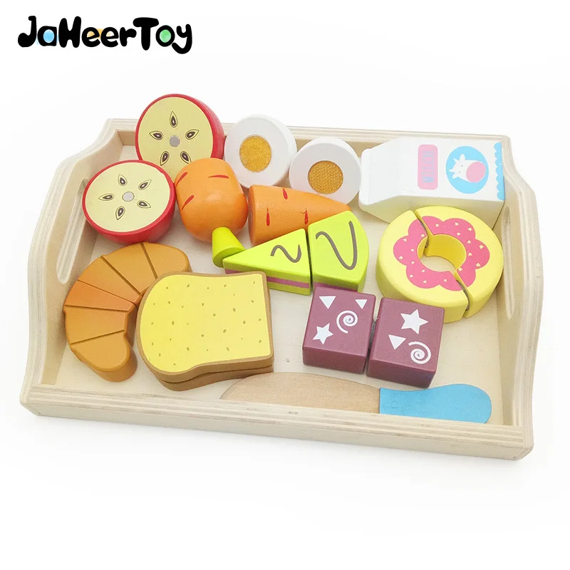 JaheerToy Wooden Cut Simulated Fruit Bread Kitchen Toys Set Breakfast Toy for Children Play House Parent