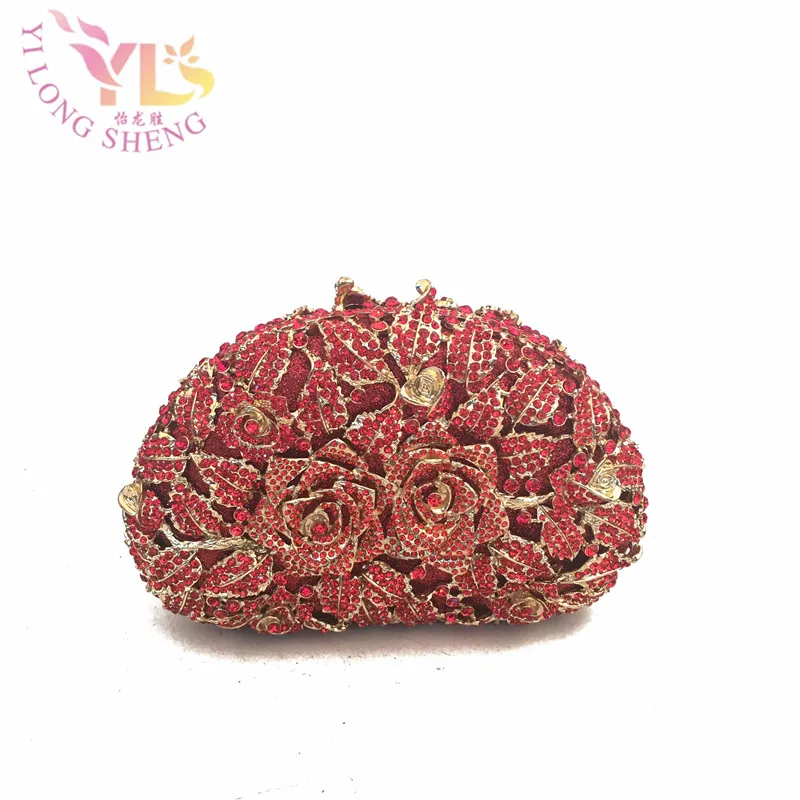 

Alloy Metal Evening Red Purses with Crystal FLORA Metal Evening purse clutch bag handbag case 6 Colors Available YLS-F26