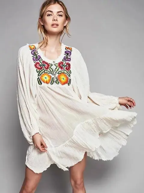 2018 Europe Spring Loose Embroidery Large Hem Dress Women S Hot 2018 Europe Spring Loose Embroidery Large Hem Dress Women S Hot Elegant Casual Dresses Bohemian Style Fall
