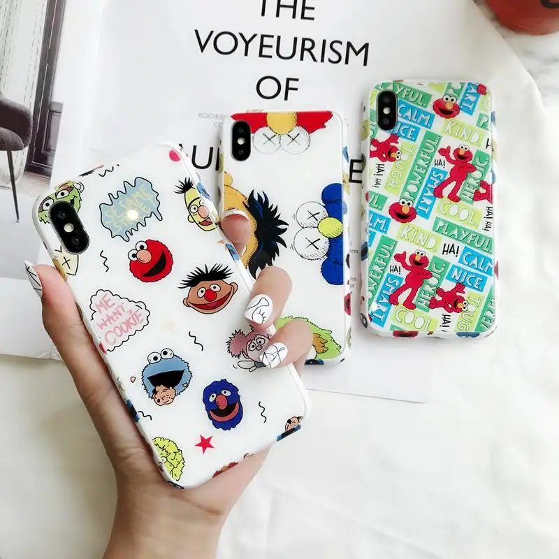 

Cute Cartoon Sesame Street Tempered Glass White Case For iPhone XS Max XR XS X 7 8 6 6S Plus Fresh Lovely Cartoon Hard Cover