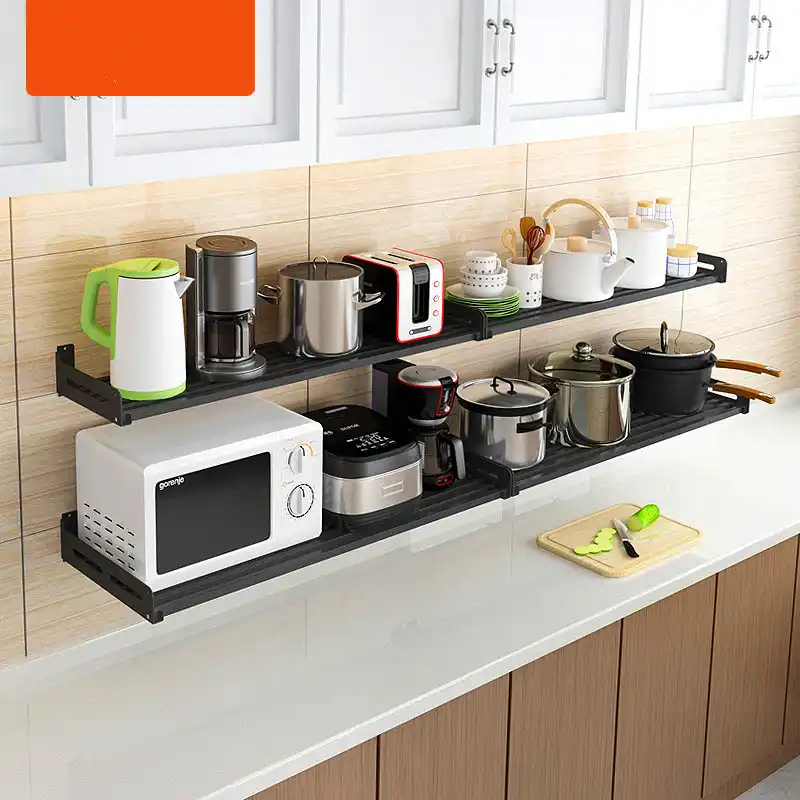 Black Stainless Steel Kitchen Shelf Wall Mounted Microwave Oven