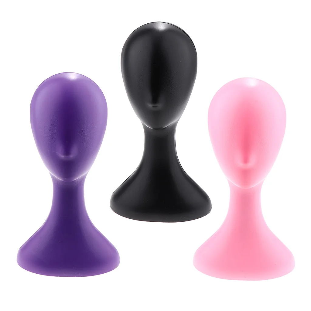 Female Abstract Egghead Mannequin Head with Long Neck Wig Hair Hat Cap Display Stander - Black/Purple/Pink Optional