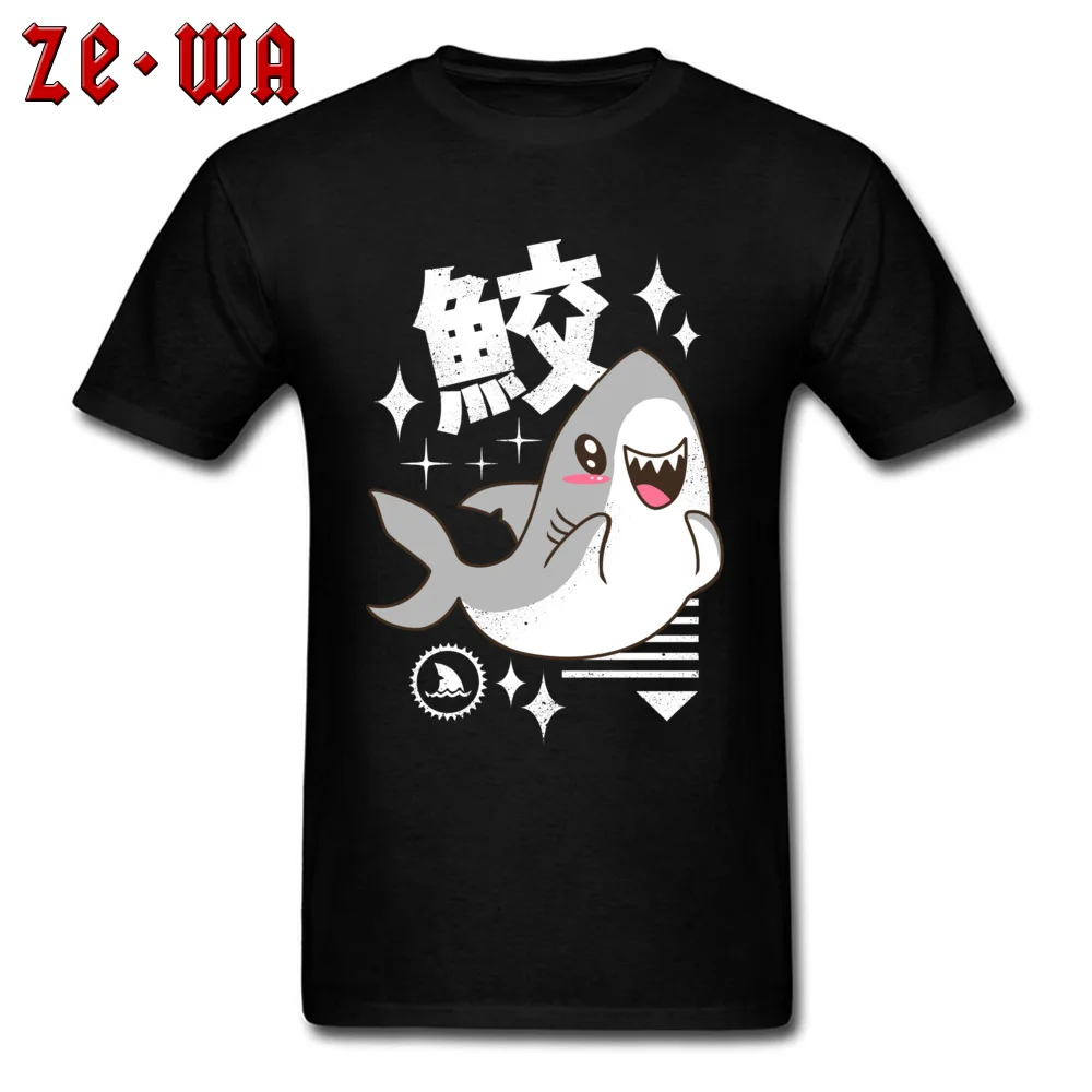 

Kawaii Shark T-Shirt Men Funny Clothes Japan Kanji Print T Shirt Street Style Cute Tops Cotton Tee Summer Black Tshirt New