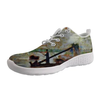 

JUNRUN Sneakers Women Flats Nurse Shoes Spring Women HOT 3D Famous Painting Printed Lace-up Comfortable Shoes for Women Flats