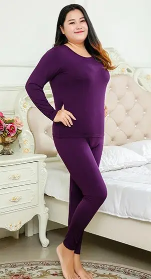 Термобелье размера плюс XL-6XL, женские подштанники, зимняя термо Одежда для девочек, Дамская пижама, термос, набор, стройнящий женский - Цвет: Фиолетовый
