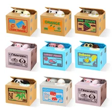 Hucha de gato para guardar monedas, caja de seguridad electrónica de plástico para niños, Chico, casa, C001