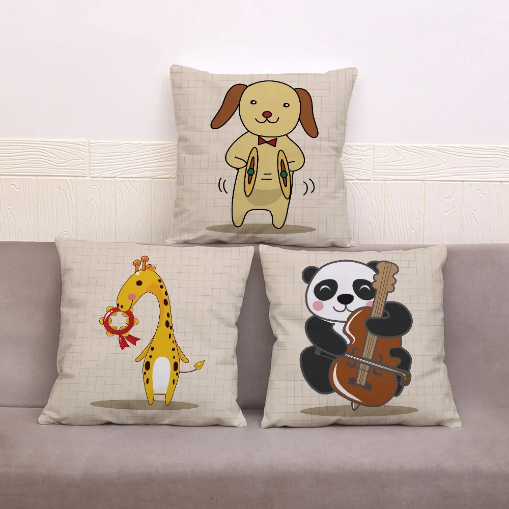 

Cute cartoon Animal Instrument Print Cushion Cover Beige Plush Pillowcase 45*45cm Sofa Home Decor Bird Rabbit Throw Pillow Case