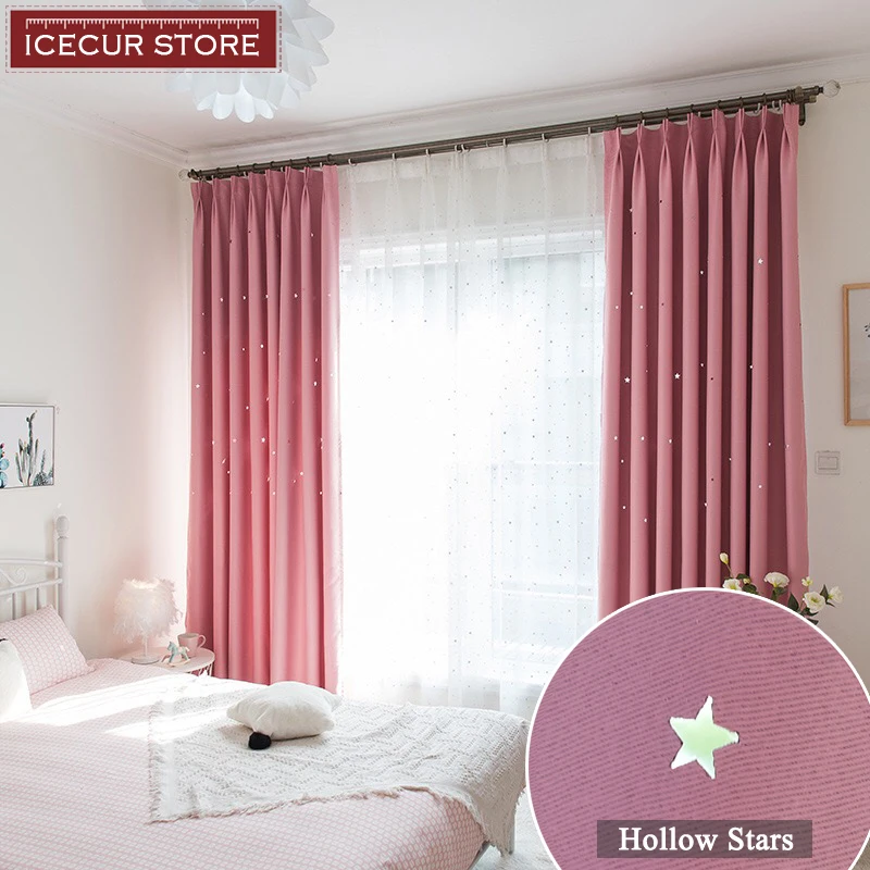 

ICECUR Exquisite Hollow Stars Blackout Curtains for Kids Bedroom Living Room High Grade Fabrics Home Window Modern Curtains