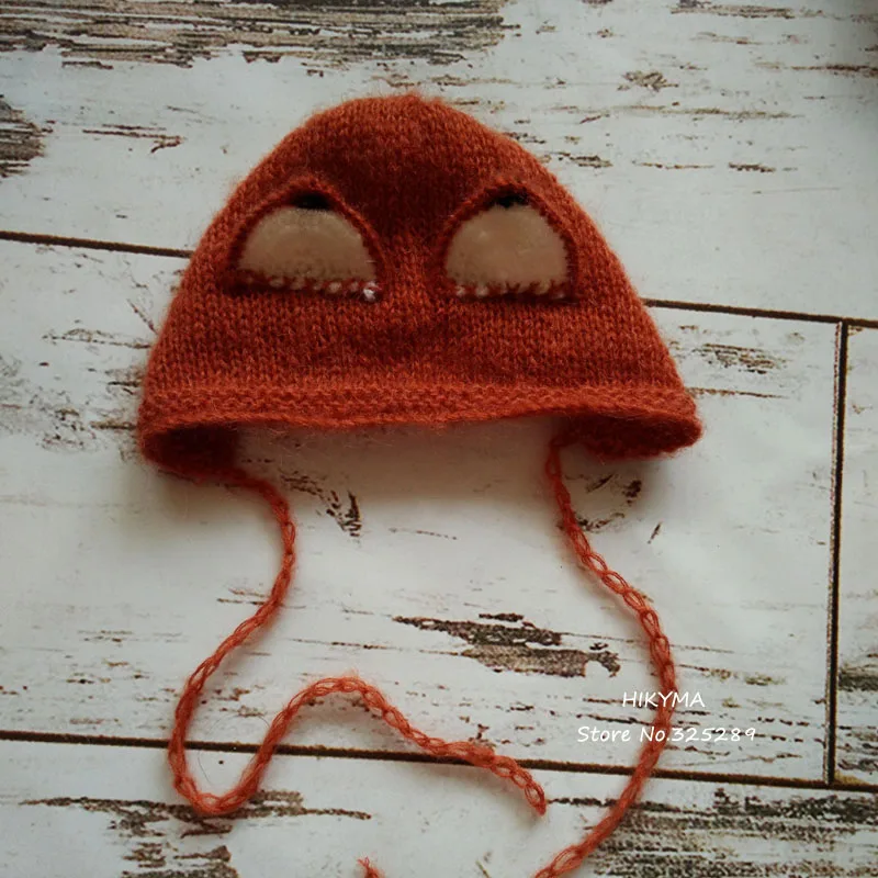 Головной убор для новорожденных с изображением лисы ручной вязки|newborn props|hat