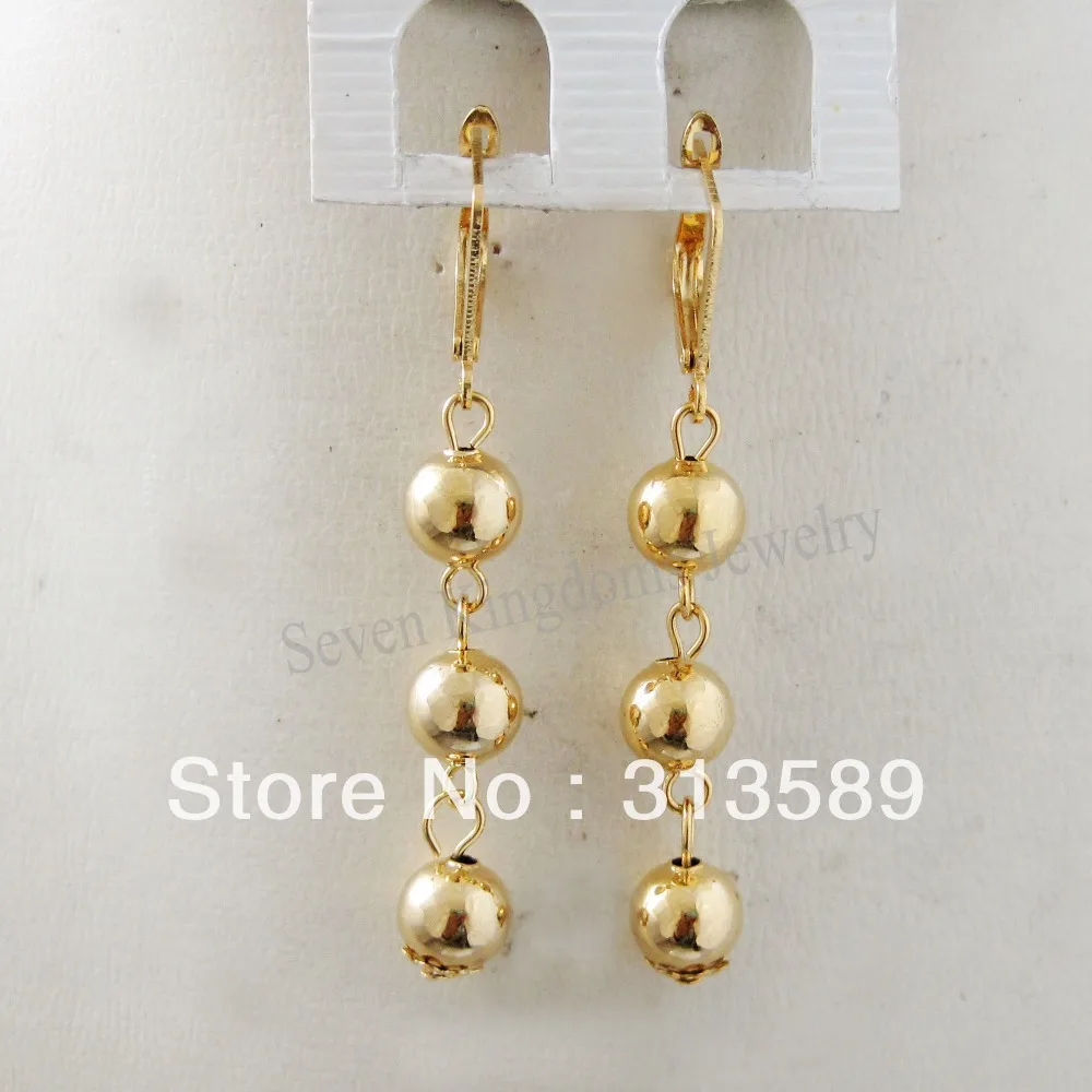 

MIN ORDER 10$ /CAN MIX DESIGN /- YELLOW GOLD GP OVERLAY COATED FILL BRASS STUD DANGLE BALL TALL 2" EARRING/GREAT GIFT/