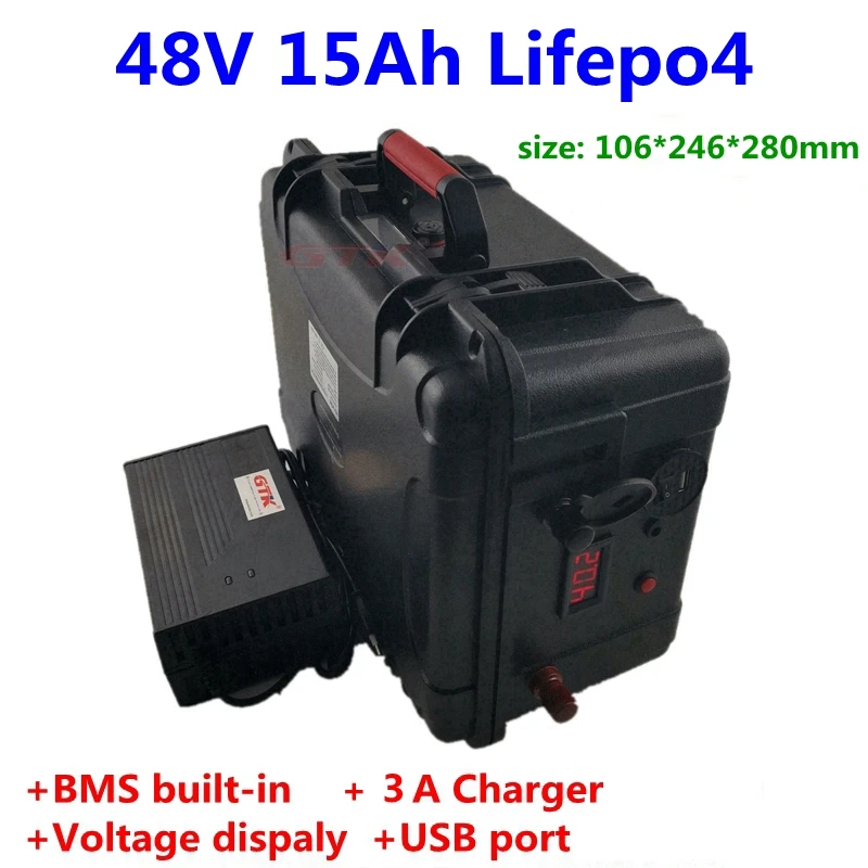 GTK 48 В 15Ah 12Ah LiFepo4 литиевая батарея с BMS 16S для электровелосипеда, скутера, электроинструментов для инвалидных колясок+ 3A зарядное устройство