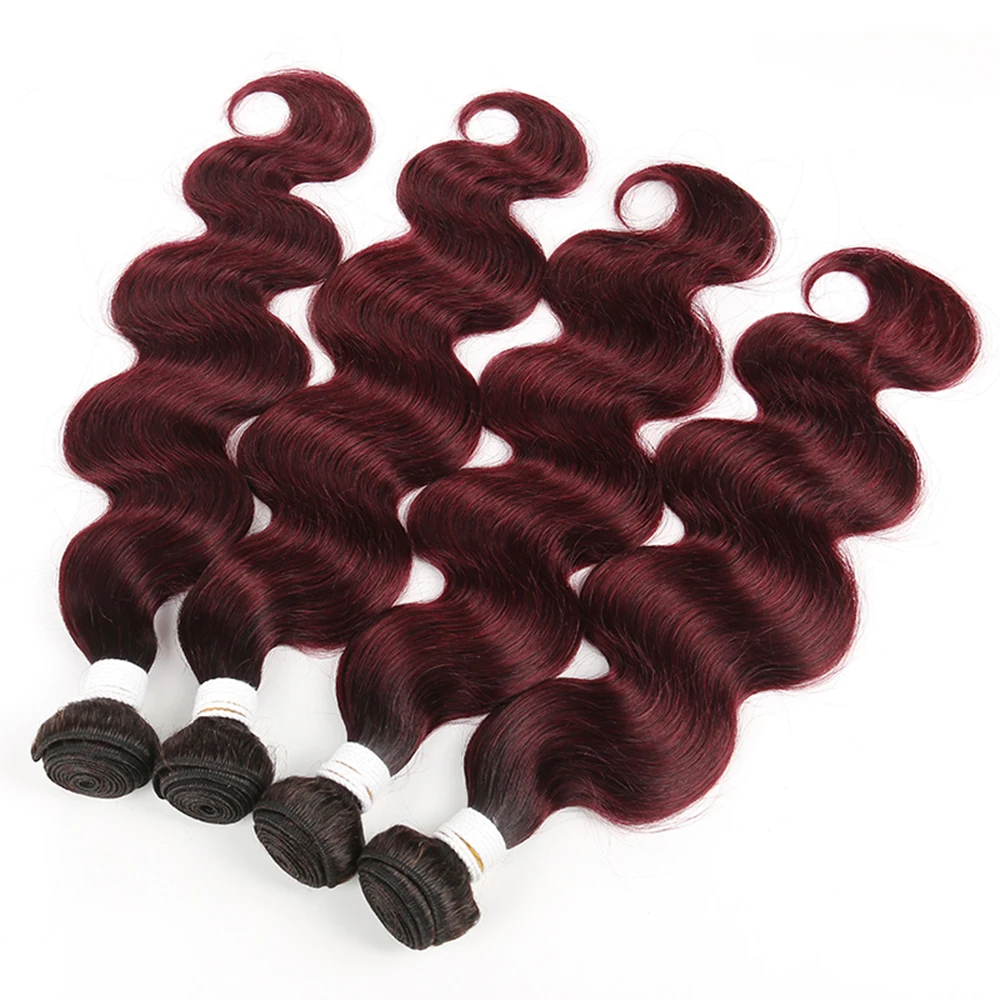 Омбре 99J/бордовый красный цвет человеческие волосы пряди для салона Эйфория бразильские объемные волны Remy пучок волос Плетение 8-26 дюймов