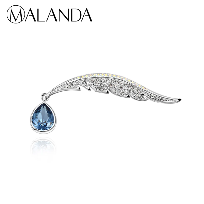

MALANDA Brand New Fashion Leaves Zircon Channel Brooches Water Drop Crystal From Swarovski Brooches For Women Party Jewelry Gift