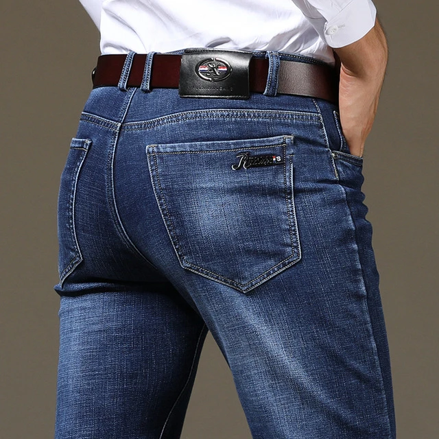 

ICAPNS Denim Mens Jeans Fashion Straight Denim Pants Classic Elasticity Jeans Men Business Casual Long Trousers 2019 Autumn
