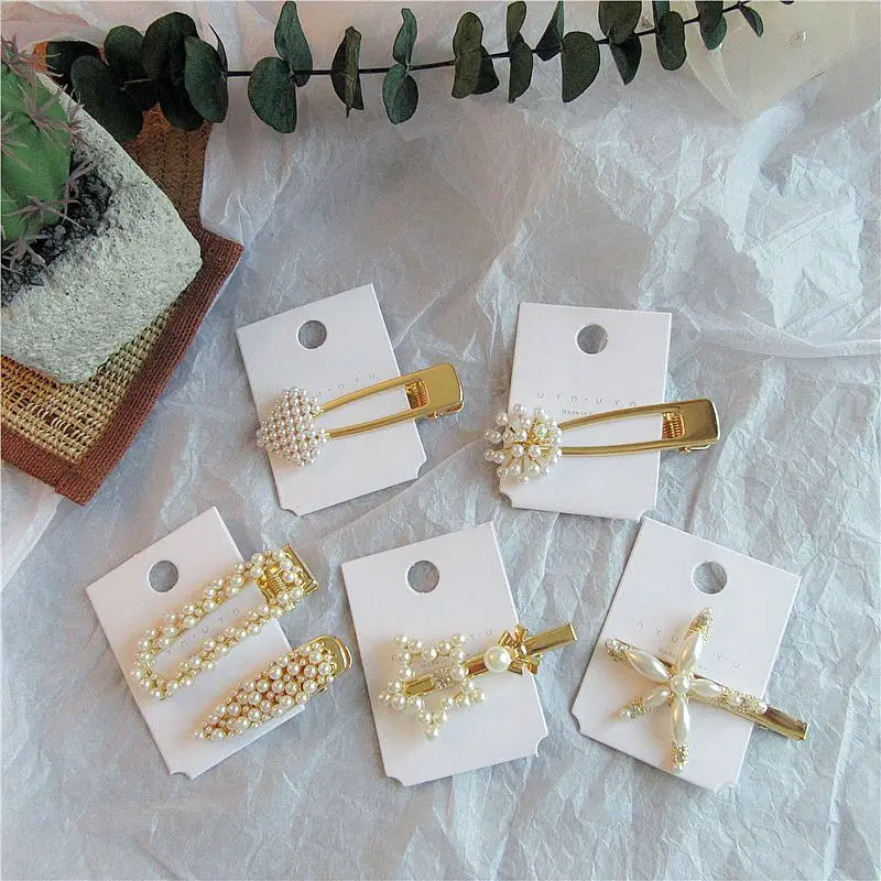 

Korea Fashion Chic Starfish Imitation Pearl Crystal Rhinestones Hair Clips Geometric Waterdrop Metal Hairpins For Women Jewelry