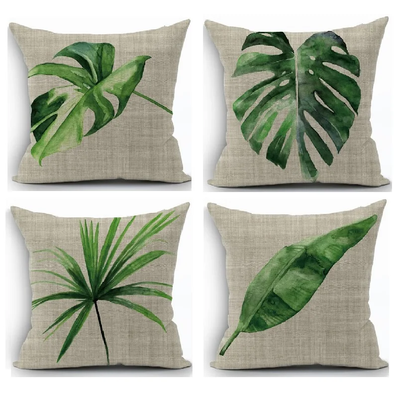 Hawaiian Tropical banana Leaves CushionCovers Palm Leaf Print Cushions
