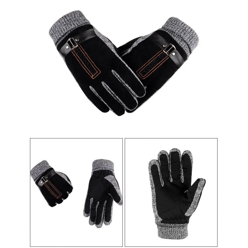 Мужские перчатки из натуральной кожи с сенсорным экраном, варежки высокого качества из свиной кожи, мужские зимние теплые ветрозащитные уличные термоперчатки, 18Nov - Цвет: C