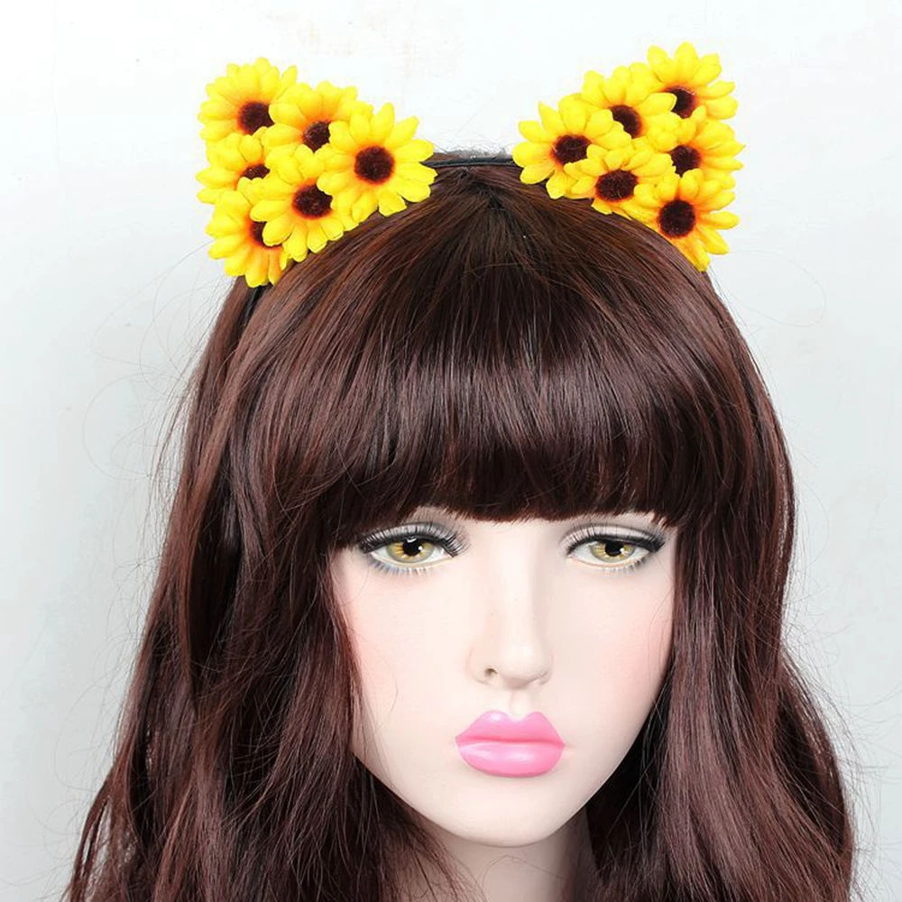 

Cute Cat Ears Hairbands for Women Cloth Sunfllower Hair Hoops Party Headband Wedding Headwear Tiaras Girls Hair Accessories