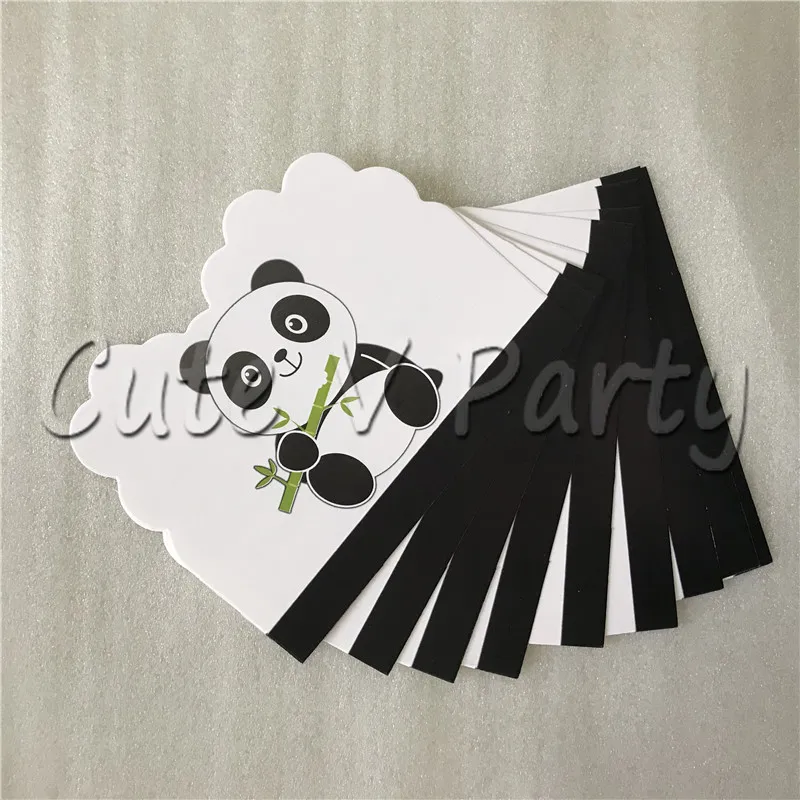 

10pcs/set Cartoon Panda Theme Birthday Party invitation cards Birthday Pennant Banner Baby Shower Party Suppliers Decorations