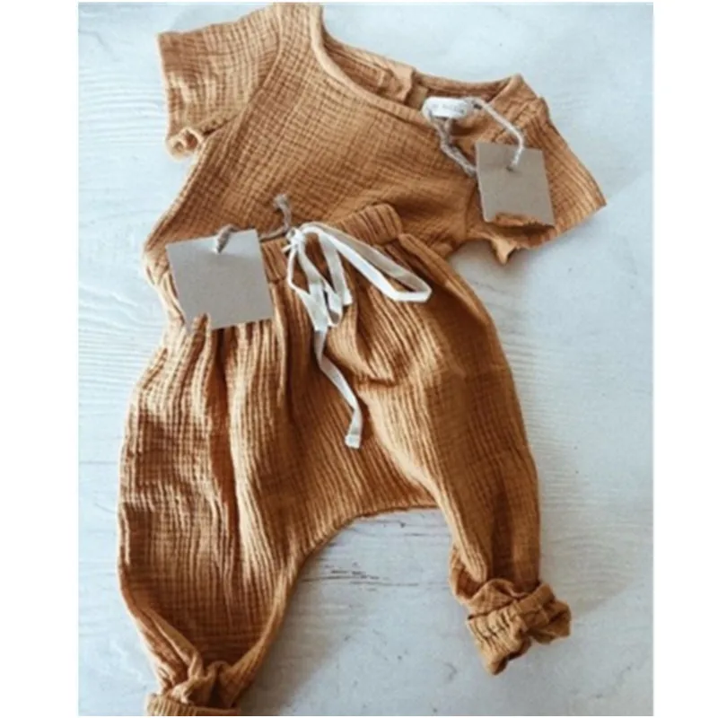 

2019 Summer Young Children's Girls Linen Fashion Casual Wear Tops + Harem Pants Europe and America Children's Wear