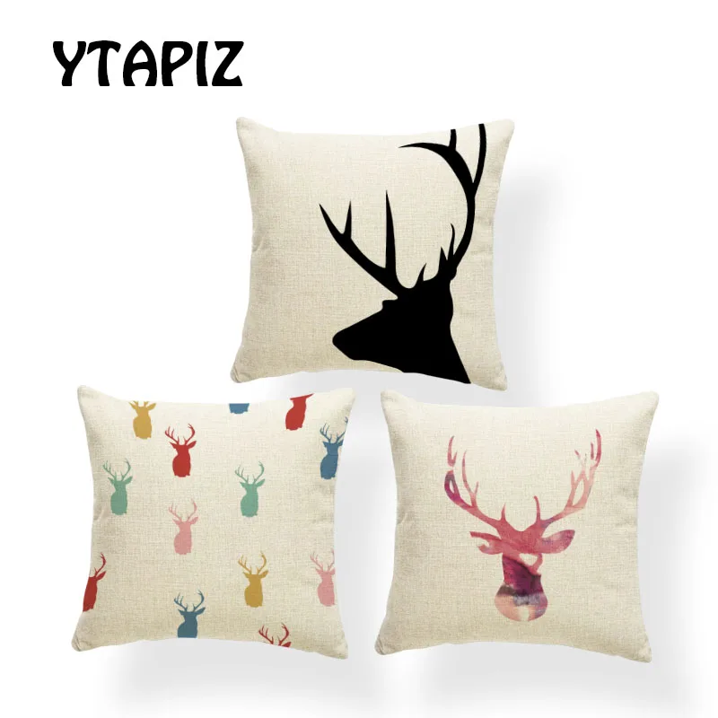 

Fashion Deer Head Abstract Graffiti Cyan Red Blue Pink Yellow Geometric Pillow 45X45Cm Polyester Decorative Sofa Cushion Cover