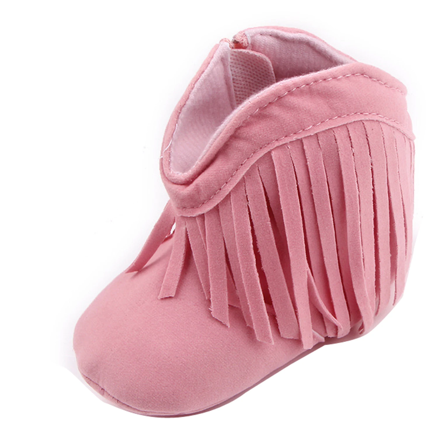 Пинетки для новорожденных мальчиков и девочек; классические зимние ботинки с бахромой для отдыха; ботинки для маленькой принцессы; рождественские подарки - Цвет: Розовый