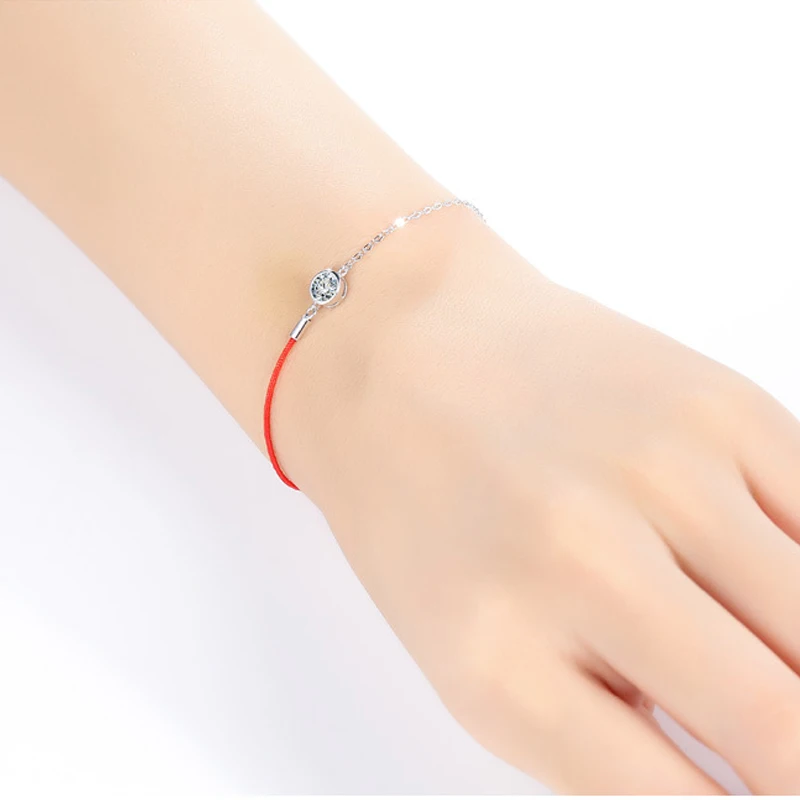 La MaxZa 925 пробы серебряные модные классические браслеты из красной веревки красная нить линия ювелирных изделий Круглый Шарм Кристалл Браслеты для женщин