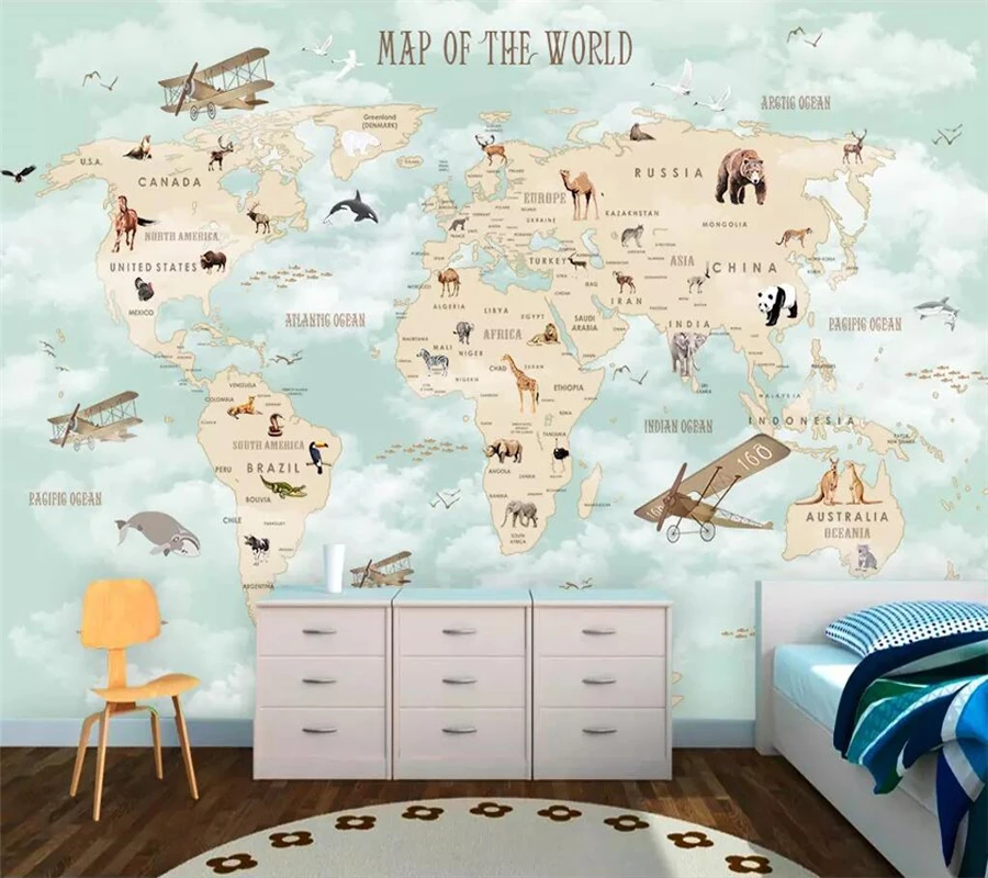 

beibehang Custom wallpaper 3d mural cartoon world map TV background wall living room papel de parede children room 3d wallpaper