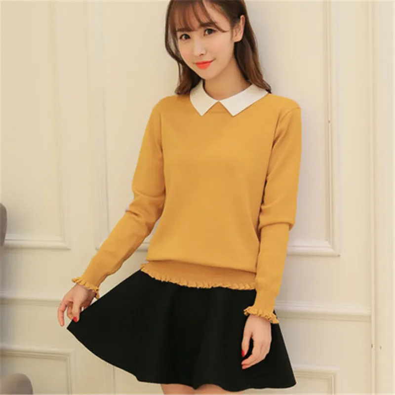 

Autumn Winter Flounce female doll collar sweater new spring Institute wind upset sweater sweater shirt woman basic tops PZ776