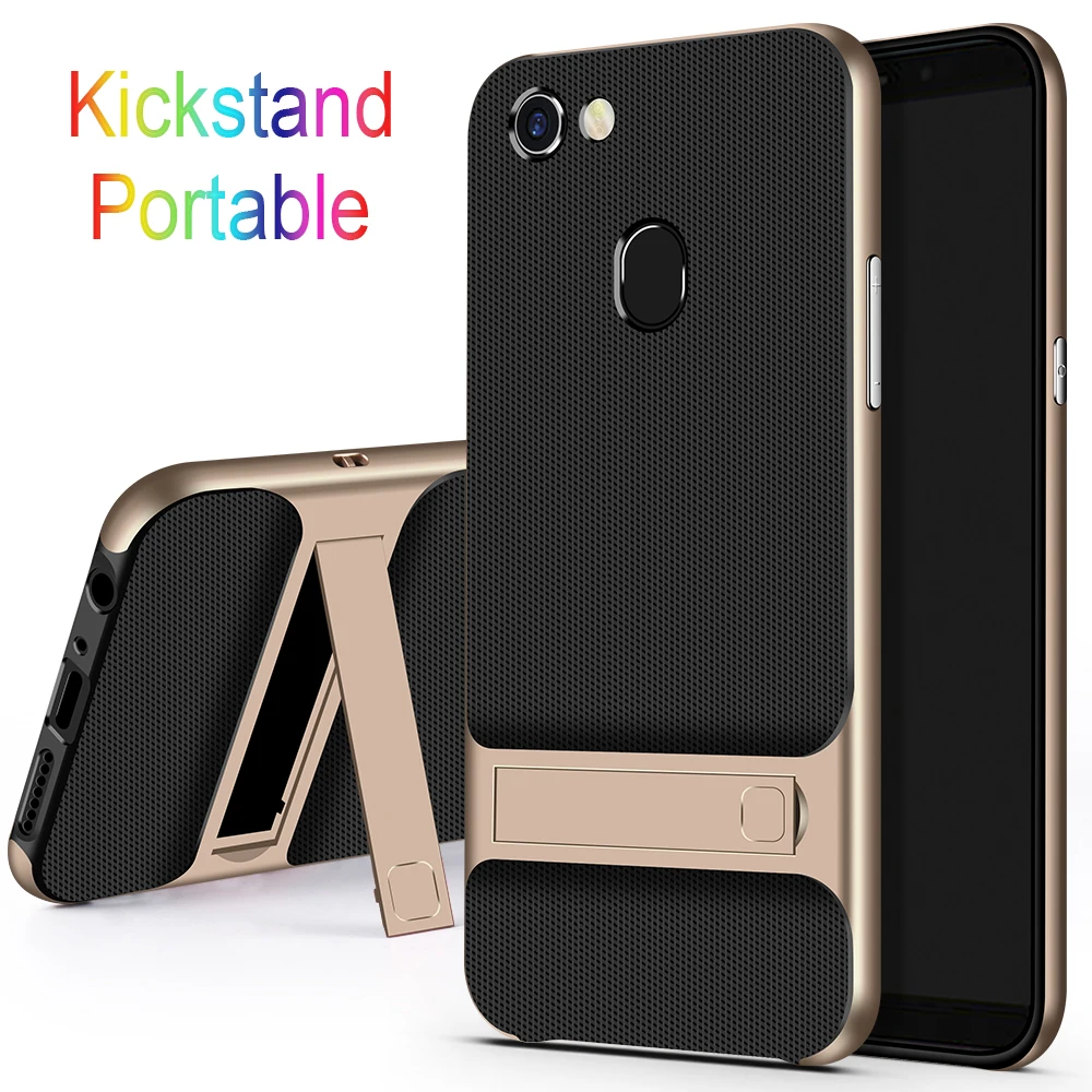 

Mobile Phone Back Cover Shockproof for OPPO F5 OPPOF5 Silicone Case 3D Stand Holder TPU PC Hybrid 360 Full Protective Coque Bag