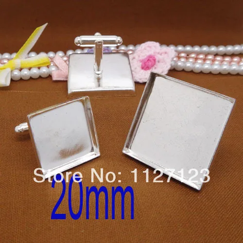 

Silver plated 100piece/lot w/ 20mm square pad cameo/cabochon setting square bezel blank cufflink blanks cufflinks findings