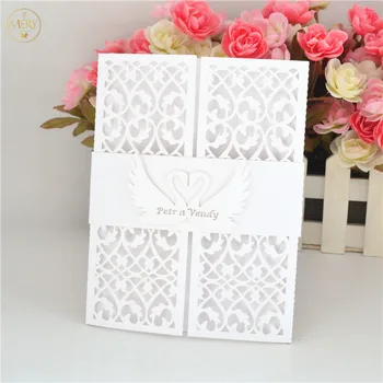 

Swan elegant laser cut white wedding invitation sleeves