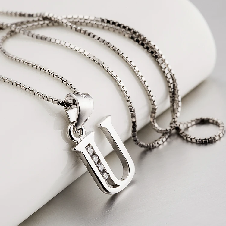 Initial Letter U Necklace Silver 925 Jewelry AAA zircon 1 PCS Factory
