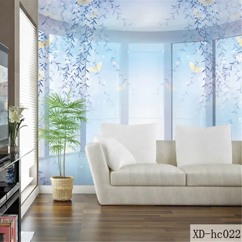 Blue Curtains Sky Flower Vine Custom 3d Print Fabric Textile