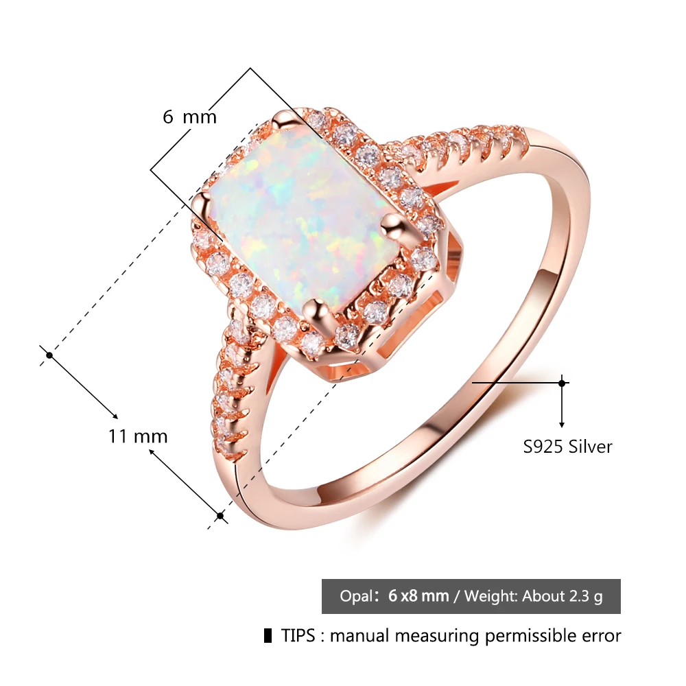 Rectangle Opal With CZ 925 Sterling Silver Women's Ring Rose Gold Color Wedding Engagement Jewelry For Her (JewelOra RI102969)