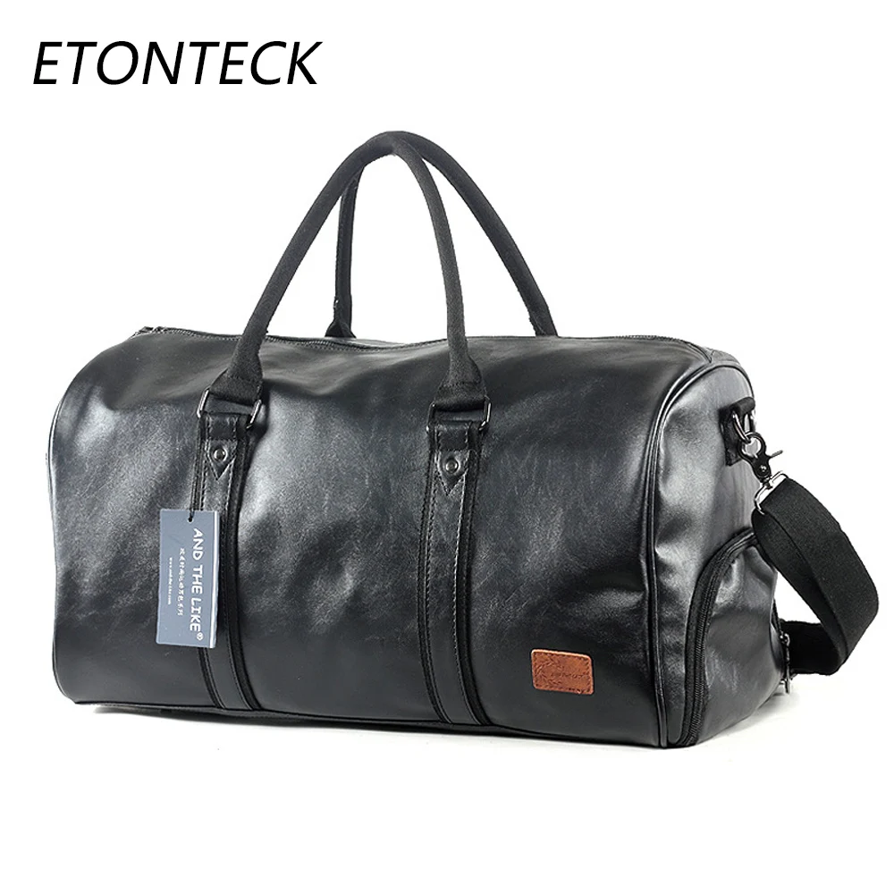 

ETONTECK New Casual Men Travel Bag Hand Luggage Waterproof PU Leather Trip Duffel Bags Large Capacity Sports Handbag Weekend Bag