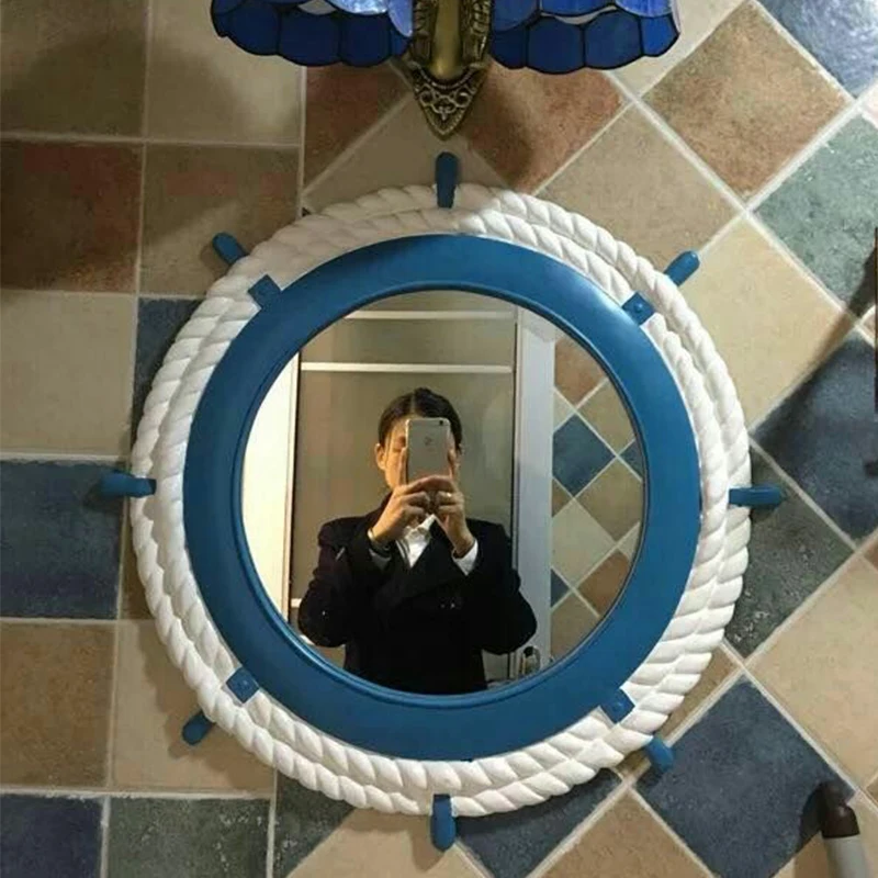 

64cmx64cm European Wall Hanging Mirror Mediterranean Style Creative Boat Rudder wall decorative mirror