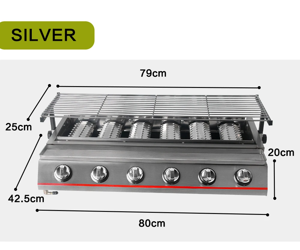 6 горелок большого размера газовые барбекю гриль из нержавеющей стали плита для барбекю на открытом воздухе Регулируемая высота Быстрая бездымное покрытие