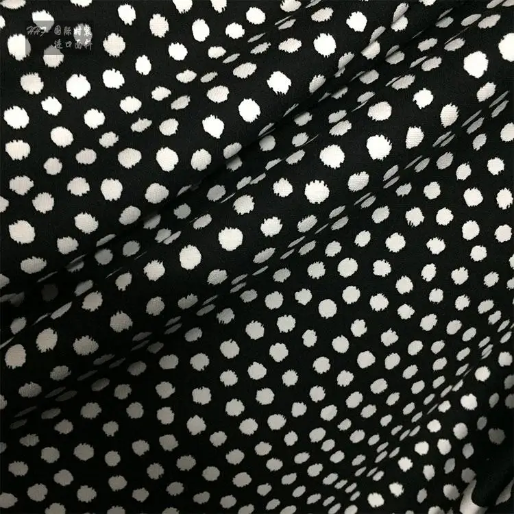

LEO&LIN Elastic Knitted High Spring And Summer Black And White Wave Point Printing Cotton Color Clothing Skirt Fabric