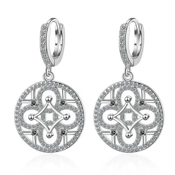

Women 925 Sterling Silver Shiny Zircon Hollow Circle Round Dangle Earring For Female Wedding Earring Korea Hoop Earring Jewelry