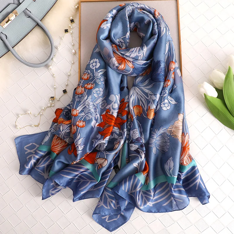 Брендовый дизайнерский шелковый шарф для женщин классический узор пашмины Высокое качество шали и Обертывания Дамы Осень Зима Шарфы Хиджаб - Цвет: 437-1