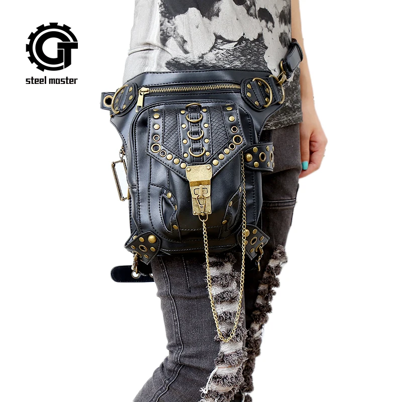 

Steampunk Waist Bag Exclusive Retro Rock Gothic Bag Packs Shoulder Bag Vintage Men Women Leather Leg Bag 2017