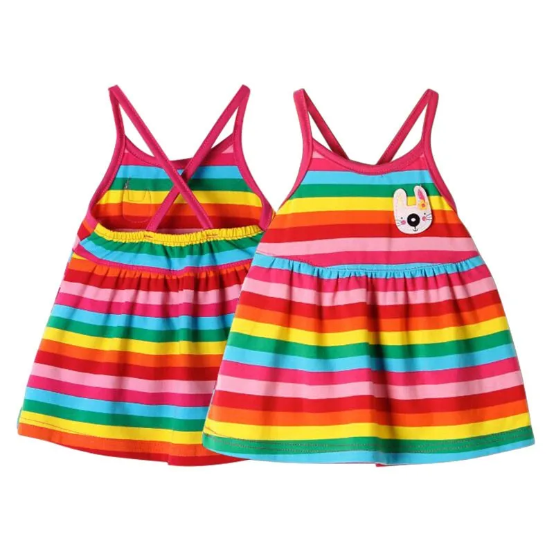 Модное цельнокроеное платье в полоску для маленьких девочек, Радужное платье без рукавов для детей 0-18 месяцев, S2